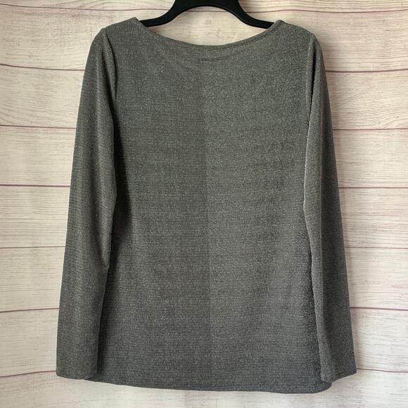 Banana Republic Gray Metallic Shimmer Blouse Long Sleeve Size Large - Picture 4 of 16